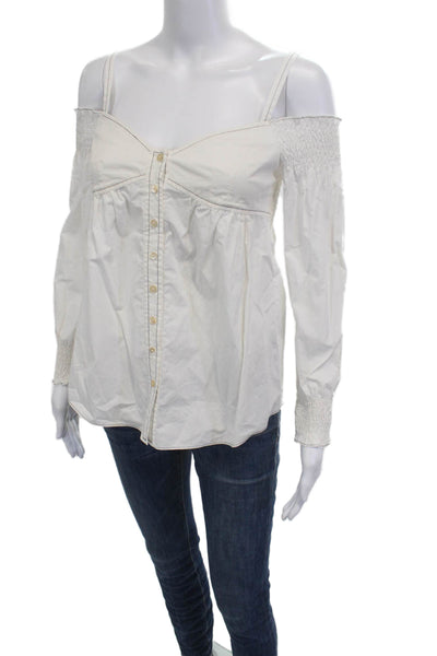 Rebecca Taylor Womens White Cotton Button Up Boho Long Sleeve Blouse Size 00