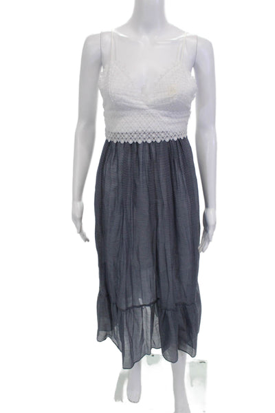 Sandro Women Maxi Sundress White Striped V-Neck Sleeveless Size 1