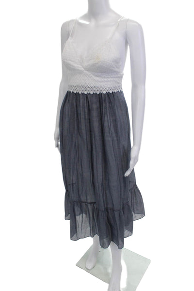 Sandro Women Maxi Sundress White Striped V-Neck Sleeveless Size 1