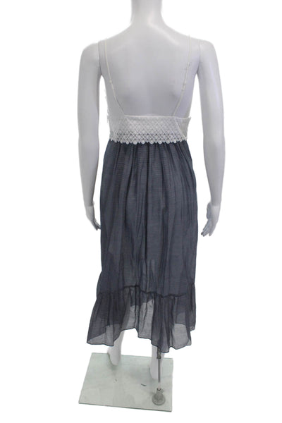 Sandro Women Maxi Sundress White Striped V-Neck Sleeveless Size 1