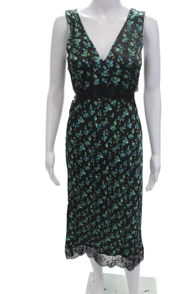 Rails Womens Slip Dress Black Floral V Neck Knee Length Sleeveless Size XS