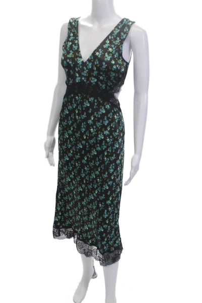 Rails Womens Slip Dress Black Floral V Neck Knee Length Sleeveless Size XS