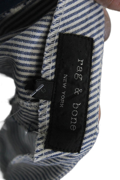 Rag & Bone Unisex Blue Striped Silk Cotton Beach Shorts Size 2