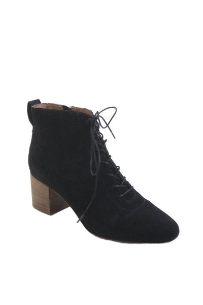Madewell Womens Suede Lace-Up Heeled Ankle Boots Black Size 10