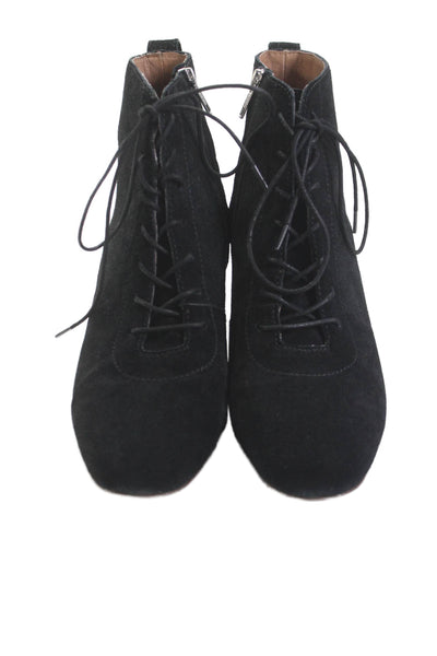 Madewell Womens Suede Lace-Up Heeled Ankle Boots Black Size 10