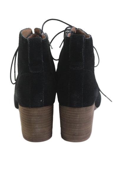 Madewell Womens Suede Lace-Up Heeled Ankle Boots Black Size 10