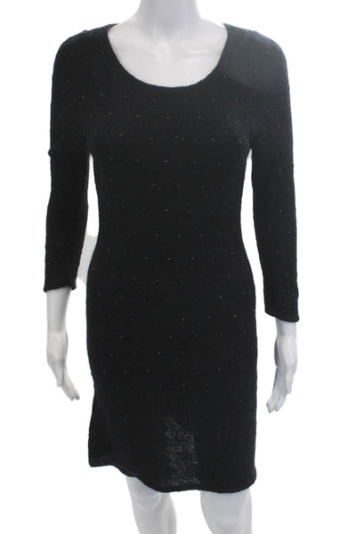 Maje Women Bodycon Sweater Dress Black Polka Dot 3/4 Sleeve Size 2