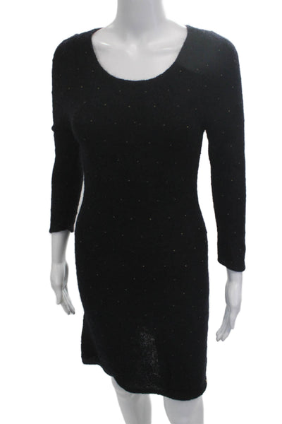 Maje Women Bodycon Sweater Dress Black Polka Dot 3/4 Sleeve Size 2