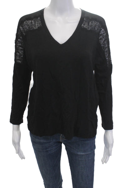 Sandro Women V-Neck Black Sweater Long Sleeve Cotton Blend Designer Size 3