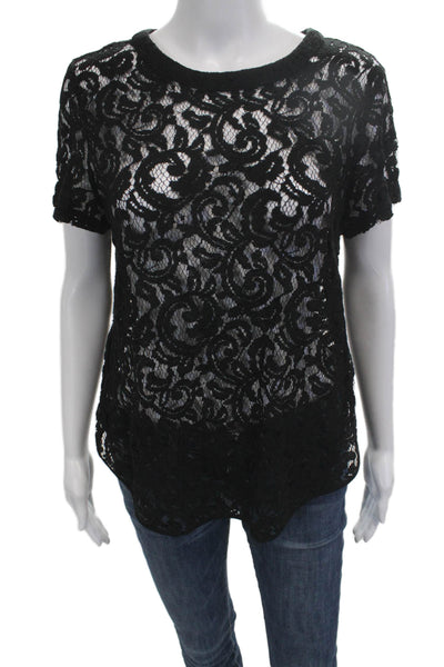 Michael Michael Kors Womens Black Button Round Neck Blouse Short Sleeve Size M