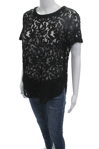 Michael Michael Kors Womens Black Button Round Neck Blouse Short Sleeve Size M