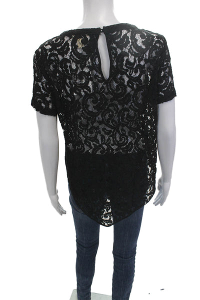 Michael Michael Kors Womens Black Button Round Neck Blouse Short Sleeve Size M