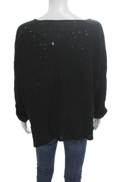 Maje Unisex Black Linen Cotton V-Neck Long Sleeve Pullover Size 3