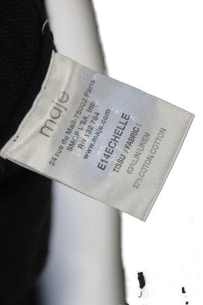Maje Unisex Black Linen Cotton V-Neck Long Sleeve Pullover Size 3