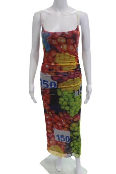 Zara Womens Bodycon Maxi Dress Multi Color Graphic Print Sleeveless Size S