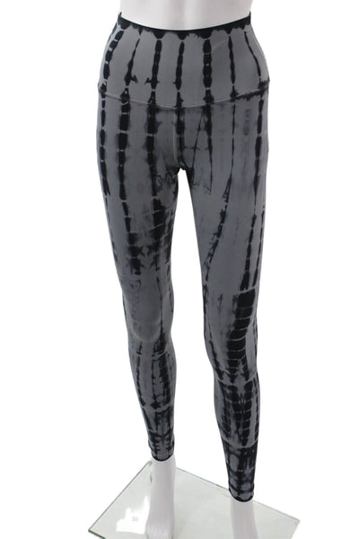 Lululemon Women Striped Black Nylon Ankle Leggings Grunge Size 2