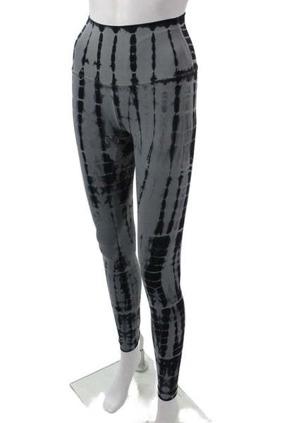 Lululemon Women Striped Black Nylon Ankle Leggings Grunge Size 2