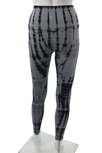 Lululemon Women Striped Black Nylon Ankle Leggings Grunge Size 2