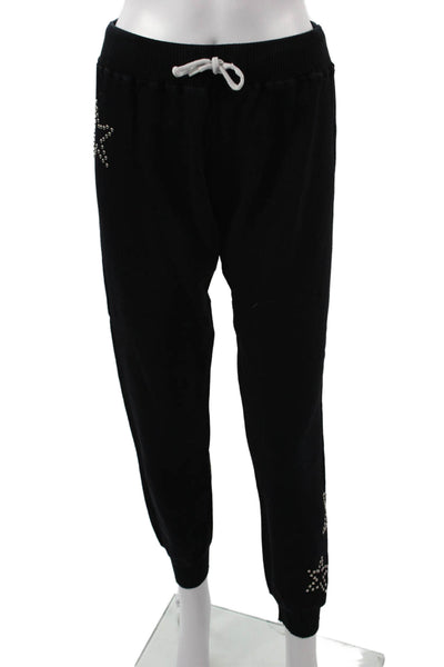 Monrow Womens Jogger Sweatpants Black 100% Cotton Drawstring Stars Size XS