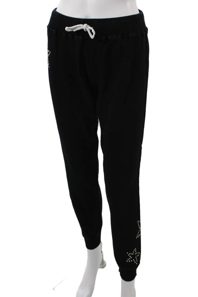 Monrow Womens Jogger Sweatpants Black 100% Cotton Drawstring Stars Size XS