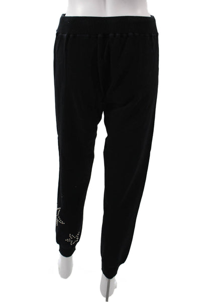 Monrow Womens Jogger Sweatpants Black 100% Cotton Drawstring Stars Size XS