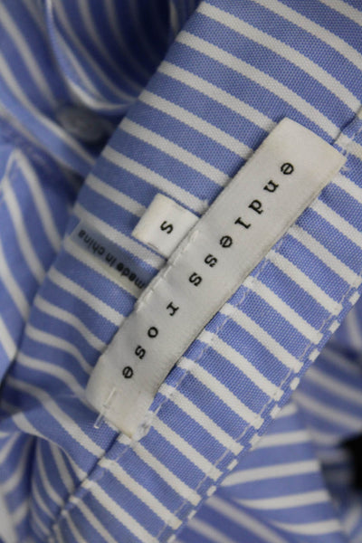 Endless Rose Women Blue Striped Button Up Blouse Long Sleeve Size S