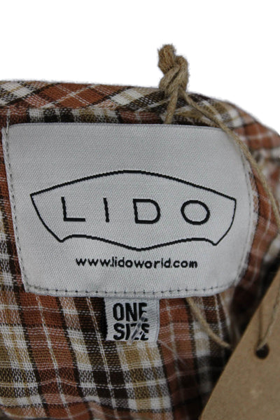 LIDO Womens Maxi Plaid Mid-Calf Dress Beige 3/4 Sleeve Round Neck Size One Size