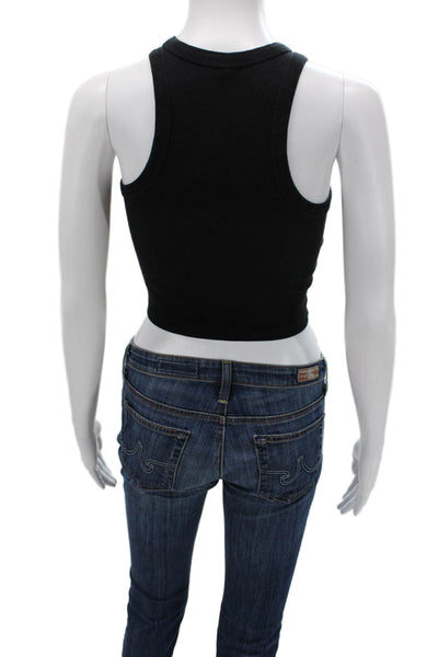 Maeve Anthropologie Women Cropped Tank Black Cotton 90s Size 2XS