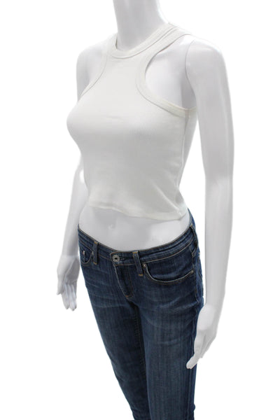 Zara Women Cropped Sleeveless Tank High Neck White 92% Nylon 8% Spandex Size S