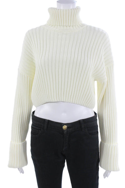 Zara Unisex Pullover Sweater White Turtleneck Striped Long Sleeve Size S