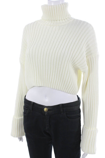 Zara Unisex Pullover Sweater White Turtleneck Striped Long Sleeve Size S