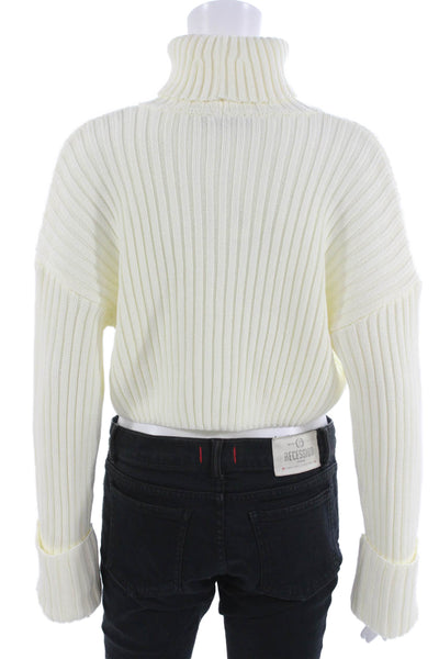 Zara Unisex Pullover Sweater White Turtleneck Striped Long Sleeve Size S