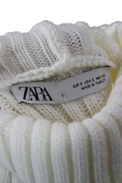 Zara Unisex Pullover Sweater White Turtleneck Striped Long Sleeve Size S