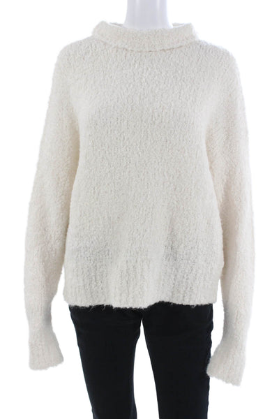 J Crew Unisex White Pullover Sweater Mock Neck Long Sleeve 100% Acrylic Size XS