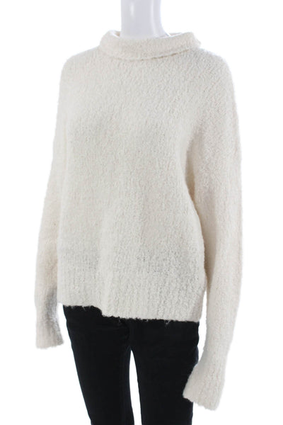 J Crew Unisex White Pullover Sweater Mock Neck Long Sleeve 100% Acrylic Size XS