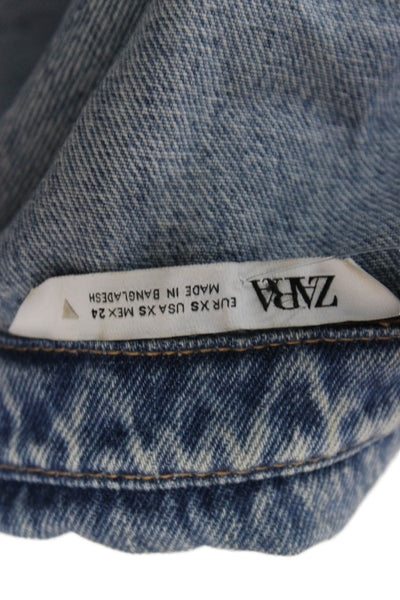 Zara Womens Light Blue Cotton Collared Long Sleeve Jacket Size XS