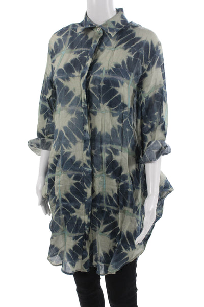 Zara Womens Beige 100% Ramie Bohemian Collared Tunic Button 3/4 Sleeve Size XS