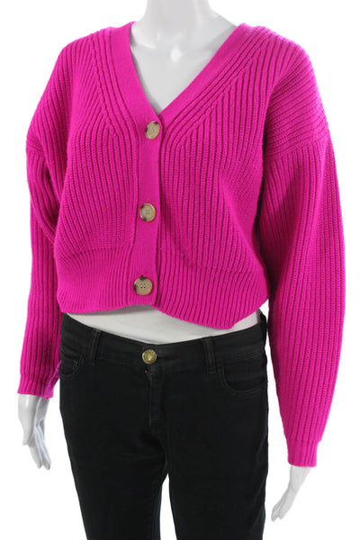 Zara Unisex Pink V Neck Button Long Sleeve Cardigan Sweater Acrylic Size S