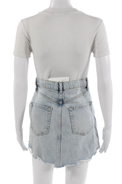 Zara Women A-Line Mini Cotton Skirt Light Blue Short Size S