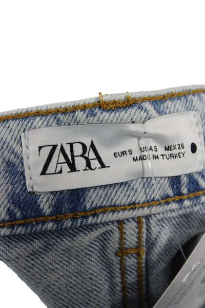 Zara Women A-Line Mini Cotton Skirt Light Blue Short Size S