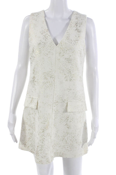 Zara Women Mini Shift Dress White V-Neck Sleeveless Zip 100% Viscose Size XS