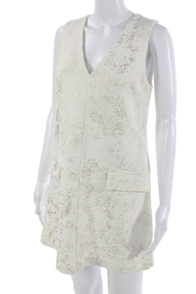 Zara Women Mini Shift Dress White V-Neck Sleeveless Zip 100% Viscose Size XS