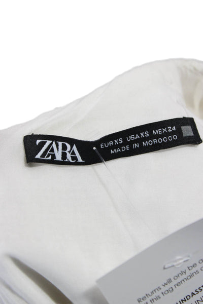 Zara Women Mini Shift Dress White V-Neck Sleeveless Zip 100% Viscose Size XS