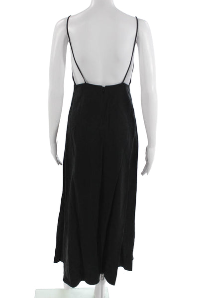 Zara Womens Maxi Slip Dress Black V Neck Zip Sleeveless Lyocell Size XS