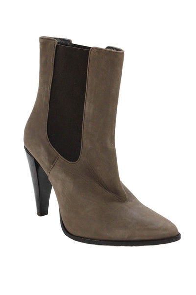 Jenni Kayne Womens Suede Stretch Inset Pointed Toe Ankle Boots Brown Size 38 8