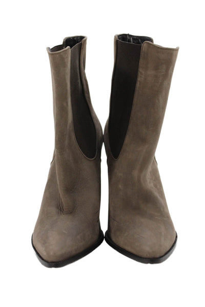 Jenni Kayne Womens Suede Stretch Inset Pointed Toe Ankle Boots Brown Size 38 8