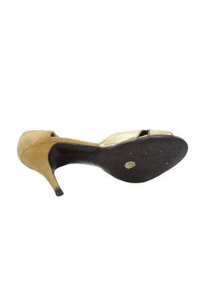 Gianni Meliani Womens Leather Cross Strap Sandal Heels Gold Size 37.5 7.5
