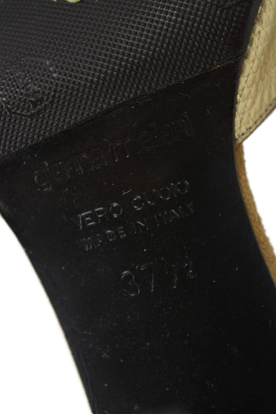 Gianni Meliani Womens Leather Cross Strap Sandal Heels Gold Size 37.5 7.5