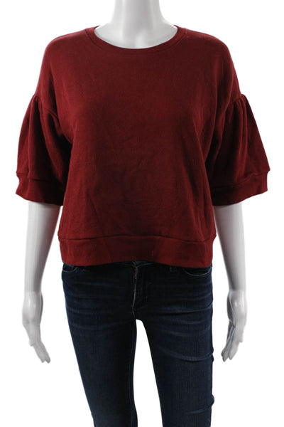 Goldie Women Pullover Sweatshirt Red Crew Neck 3/4 Sleeve Cotton Size S