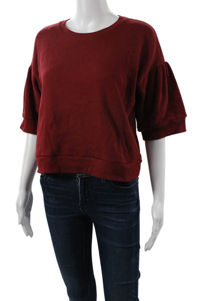 Goldie Women Pullover Sweatshirt Red Crew Neck 3/4 Sleeve Cotton Size S